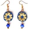 Meraki Studio Orecchini mandala/fiore, orecchini eleganti, beige/blu/dorato, orecchini tessili con cristalli di vetro, Gioielli all'uncinetto, Made in Italy, Bijoux da donna, Lavorazione Artigianale