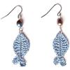 Generico Orecchini pesce con perle nere naturali, azzurro/argentato, orecchini tessili, Gioielli all'uncinetto, Made in Italy, Bijoux da donna, Lavorazione Artigianale