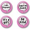 Generic Pregnancy Badge Set, 4 Badges, Badge Packs, 32mm, I am pregnant, Baby on board, It's a girl, Be kind, Baby Shower Gift (Pink)