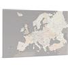 Trip Map Europe map su tela di alta qualità - Mappa dell'Europa con Puntine - Regalo per il Viaggiatore - 3 Dimensioni: 100x70 cm / 120x80 cm / 150x100 cm - 100 Push-Pins - Grigio/Colore Crema