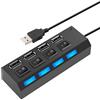 fxwtich Hub USB Interruttore Striscia Splitter USB Stabile Trasmissione Dati Robusto USB2.0 4Port Utile Colore Solido