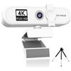 LIXSAZSE Desktop Computer Webcam Messa a fuoco automatica USB Conferenza PC Camera con microfono Videocamera Web esterna Videochiamata, bianco, 4K