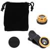 VILLFUL Kit Obiettivi Fisheye per Telefono 3 in 1 Oro, 2 Set | Plastica, Effetto Grandangolare Illusorio, per Tablet e Smartphone, Borsa in Microfibra e Clip