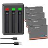CQJFCYBRA Batteria Da 2200 MAh, Compatibile Con Insta360, For Batteria Ricaricabile ONE X3 + Batteria For Action Camera Con Caricatore LED(4BatteryWithCharger)