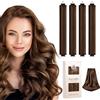 LOPHE Bigodino Morbidi, 4 Pezzi Ricci Senza Calore con 1 Seta Fazzoletto, Heatless Hair Curler con Filo di Ferro per la Notte, Bigodino Lungo per Boccoli per Corti, Lisci o Ricci（Marrone）
