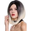 WIG ME UP - ZM-1691-613R1B Parrucca Donna Bob lungo Bob Corta Liscia Sexy Ombre hair Nero Biondo platino Riga in mezzo