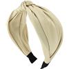 Righe e Pois - Cerchietto per capelli largo in raso con nodo centrale senza dentini - cerchietto per capelli donna largo - 8 cm - rivestito i raso - cerchietto elegante (Beige)