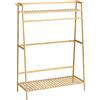 HOMCOM Appendiabiti Rialzato in Bambù a 2 Livelli con Barra e 2 Ganci per Soggiorno, Ingresso e Camera da Letto, 114x40x139 cm, color Legno