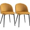 HOMCOM Set di 2 Sedie Sala da Pranzo, Sedie da Cucina Imbottite in Velluto con Gambe in Metallo, Sedie da Ufficio e Salotto, 49x50x77cm, Giallo