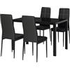 HOMCOM Set 5 Pezzi con 1 Tavolo e 4 Sedie per Cucina o Sala da Pranzo in Finta Pelle, Metallo e Vetro Temperato, Nero