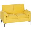 HOMCOM Divano 2 Posti Imbottito in Tessuto Spugna con Cuscini e Braccioli Rimovibili, Divanetto Moderno Salvaspazio con Gambe in Metallo per Soggiorno e Camera da Letto, 130x77x84 cm, Giallo