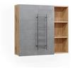 Vicco Specchio contenitore bagno Rudi, Rovere, 90 x 80.9 cm con anta e vani a giorno, con meccanismo push-to-open e struttura combinabile