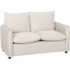HOMCOM Divano 2 Posti Imbottito in Tessuto Effetto Pelle Traspirante, Divanetto da Salotto con Imbottitura Spessa, 2 Cuscini, Braccioli, Facile Montaggio, per Soggiorno, Salotto, 131x73x80 cm, Crema