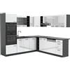 Vicco Cucina angolare completa R-Line Bianco lucido/Antracite 247x237 cm