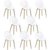 buybyroom Set di 8 sedie per sala da pranzo, con schienale, gambe in metallo, per soggiorno, sedia da giardino, colore: bianco