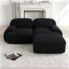 Ligterra Divano modulare a 2 posti in corduroy, divano ad angolo, divano Boneless con 1 pouf, divano compresso, senza montaggio e con base antiscivolo, liberamente combinabile, 208×178×75cm (Nero)