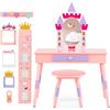 LIFEZEAL Toeletta per Bambini a Forma di Castello Con Specchio e Sgabello, in Legno 74x39x101,5 CM, Capacità di Carico 30/50 KG, Rosa+Viola, dai 3 Anni in Su