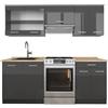 Vicco Cucina componibile R-Line, Antracite lucido/antracite, 200 cm, PL Rovere, adatto per l'espansione individuale con moduli aggiuntivi