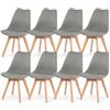 EGGREE - Set di 8 sedie da pranzo, stile scandinavo, con gambe in legno massello di faggio e imbottitura in pelle sintetica di poliuretano, colore: grigio