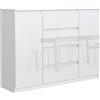 meble masztalerz Cassetiera 140 cm, 4 Casseti 2 Ante, Bianco Frontle Lucido | Credenza Soggiorno 138,6x101,5x39 cm, Moderna Como, Cassettiera Alta, Mobiletto con Cassetti