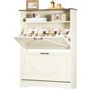 HOOBRO Scarpiera Verticale con 2 Ribaltatori, Mobile Porta Scarpe in Stile Rustico con Scomparto Aperto e Ripiani Regolabili, per Ingresso, Soggiorno, Corridoio, Noce e Bianco Caldo EWH110SC01