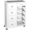 Liberoshopping Carrello cucina cassettiera OTELIA in legno di faggio con 4 cassetti, 4 cesti portafrutta in acciaio, ruote piroettanti e piano con mattonelle in ceramica - Made in Italy (Bianco)
