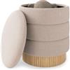 COSTWAY Pouf Contenitore Rotondo 35,5 L, Poggiapiedi Divano Imbottito con Coperchio Rimovibile, Sgabello Moderno in Ciniglia con Base in Legno di Pino, per Soggiorno e Camera da Letto