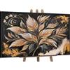 YS Quadro Botanico Oro Nero su Tela | Foglie Art Deco | Lusso Floreale Blu Notte Oro Scuro | 40x60 cm Incorniciato | Soggiorno, Camera, Decor Glamour Scuro