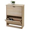 Mendler Scarpiera salvaspazio con 2 Ante a ribalta HWC-K45 MDF Legno paulonia - Naturale