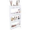 Bricozone Carrellino Salvaspazio Portaoggetti con Rotelle 4 Ripiani per Cucina Soggiorno Bagno Ingresso Design Moderno Minimal 54 x 12,5 x 102,5 cm Bianco