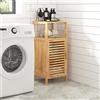 SogesPower Armadietto Portaoggetti Da Bagno In Bambù, Autoportante Con Porta, Tavolino Organizer E Mobiletto Laterale A Giorno Per Bagno, Soggiorno, Cucina