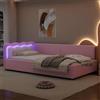 Huayz Divano letto 90 x 200 cm, letto giornaliero con luce ambientale LED con telecomando, letto giorno con rete a doghe, per camera da letto, in finta tessuto non tessuto, rosa, senza materasso