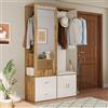 DACHETOU Set da guardaroba bianco e color legno con specchio, scarpiera con banco e ganci, asta appendiabiti estraibile