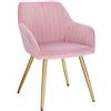 Lestarain Sedia Poltroncina da Sala Pranzo, Sedie Moderne da Cucina con Schienale e Braccioli, in Velluto per Camera da Letto Soggiorno, Gambe Metalliche d'Oro Rosa