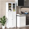 COSTWAY Credenza da Cucina, Dispensa da Cucina con Doppia Porta in Vetro Temperato, Armadio Salvaspazio con Anta Profonda a 14 Ripiani, per Soggiorno, Sala da Pranzo e Bagno, 60 x 32 x 161cm (Bianco)