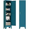 MetaCate lnov Armadietto Alto da 170 cm, Mobile in Metallo Stretto per Bagno con 1 Porta e 4 Ripiani, Adatto per Cucina, Soggiorno e Bagno, 30x40x170 cm, Stile Minimalista, Blu