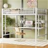NovaFurnish Letto a soppalco, 140 x 200 cm, struttura letto in metallo, letto a soppalco con scrivania e due librerie per bambini, ragazzi e adulti, bianco