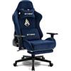 Symino Sedia da gioco ergonomica e poltrona gamer con poggiapiedi telescopico, cuscino a molle, supporto lombare e altezza regolabile 200 kg (Falli scamosciati, Blu scuro)