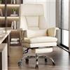 Ckaff Sedia da Ufficio Direzionale con Poggiapiedi, Poltrona Ufficio Ergonomica Reclinabile in Pelle PU, Sedia da Computer con Cuscino Ispessito e Supporto Lombare 200kg, Beige