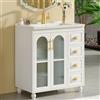 Rosebibi Mobile da bagno singolo con base 80 cm con lavabo in ceramica, bianco
