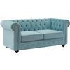 Vente-unique - Divano fisso 2 posti Chesterfield - velluto - azzurro cielo