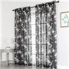 Odot Tende Semi Trasparenti per Interni, Stampa Fiore di Magnolia Tenda Voile con Tasca per Asta Tenda Filtranti Finestra 2 Pannelli Tende Camera da Letto Moderna per Soggiorno (Nero,132x241cm)