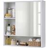 LIFEZEAL Armadietto da bagno a parete, mobile portaoggetti con anta a specchio, armadio, 3 ripiani aperti, portaoggetti salvaspazio moderno per cucina ingresso (bianco, 56 x 16 x 61 cm)