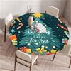 Treer Stile Natalizio Tovaglia Rotondo Antimacchia, Mollettone Tavolo Rotondo con Bordo Eelastico, Lavabile Copritavolo Antiscivolo Tovaglia Tonda per Picnic Cucina Casa (130cm,Verde)