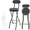 WORDFUN Sgabello Pieghevole Portatile, Sgabelli Alti Da Cucina Con Schienale E Poggiapiedi, Sedia Da Bar Richiudibile, Con Sedile Imbottito, Sedia Da Cucina Per Prato, Veranda, Giardino, Caffè(Black,H60cm)