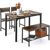 COSTWAY Set Tavolo e Sedie da Pranzo 4 Pezzi, Tavolo da Pranzo con 2 Sedie e 1 Panca, Set Mobili da Cucina Salvaspazio con 4 Posti, per Cucina, Sala da Pranzo, Soggiorno (Caffè)