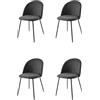 KEKOHOME Set 4 sedie sala da pranzo LUNA gambe in acciaio nero opaco, tessuto antracite