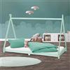 ML DESIGN modern living ML-Design Letto Montessori Tipi per Bambini 90 x 200 cm Verde Menta, in Legno di Pino Massiccio, con Rete a Doghe, Lettino Basso a Forma di Tenda Indiana, Giroletto Singolo a Capanna per Cameretta