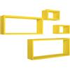 MODULARREDO | MERLINO Set 4 Mensole da Muro, Pensile Bagno, Scaffale Parete, 75x30 e 60x25 p15.5 cm, 2 da 25x15 cm, Giallo Canarino - Made in Italy