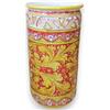 SICILIA BEDDA CAPACI Portaombrelli Cilindrico Traforato in Ceramica Caltagirone h 50 cm x Ø 30 cm - Decoro Barocco Fondo Rosso